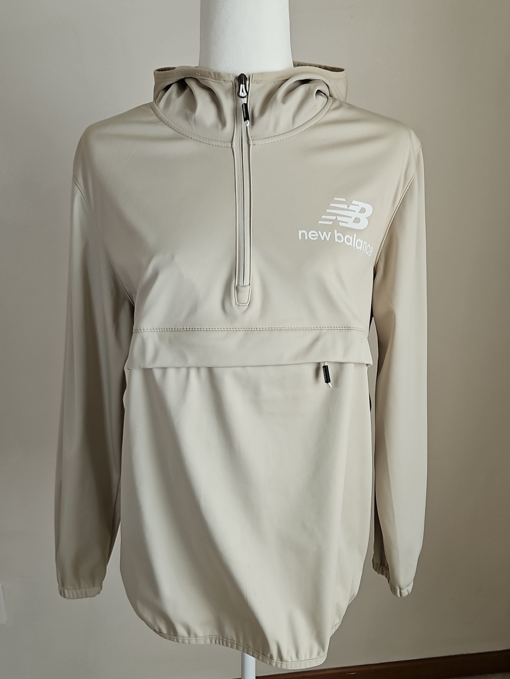 New Balance Hooded Quarter Zip Jacket Front Pocket Gorpcore Outdoor Cream Size L